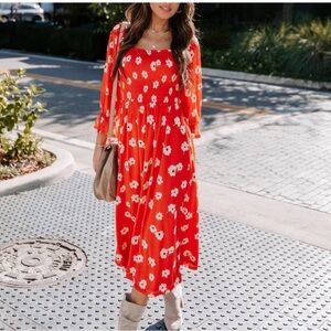 Vici Large Sugarlips Floral Red  Dress- off shoulder dress